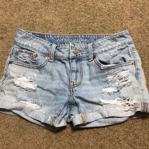 Distressed denim light blue shorts